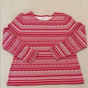 Talbots Red & White Nordic Festive Holiday Patterned Long Sleeve Tee SzXLP